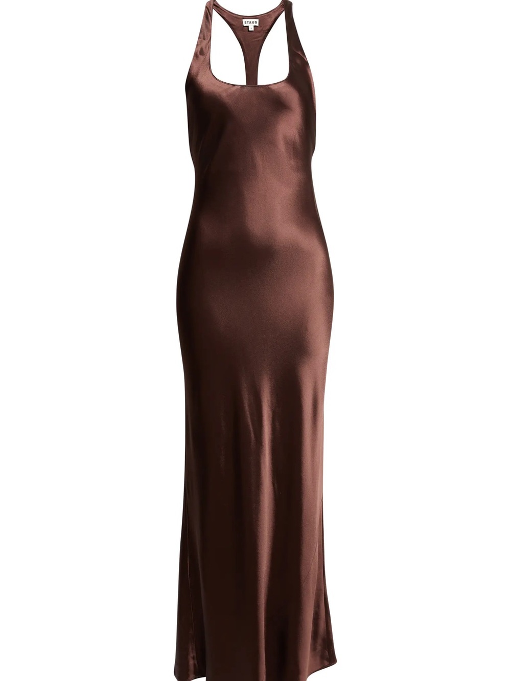 STAUD Brown Satin Racerback Slip Tank